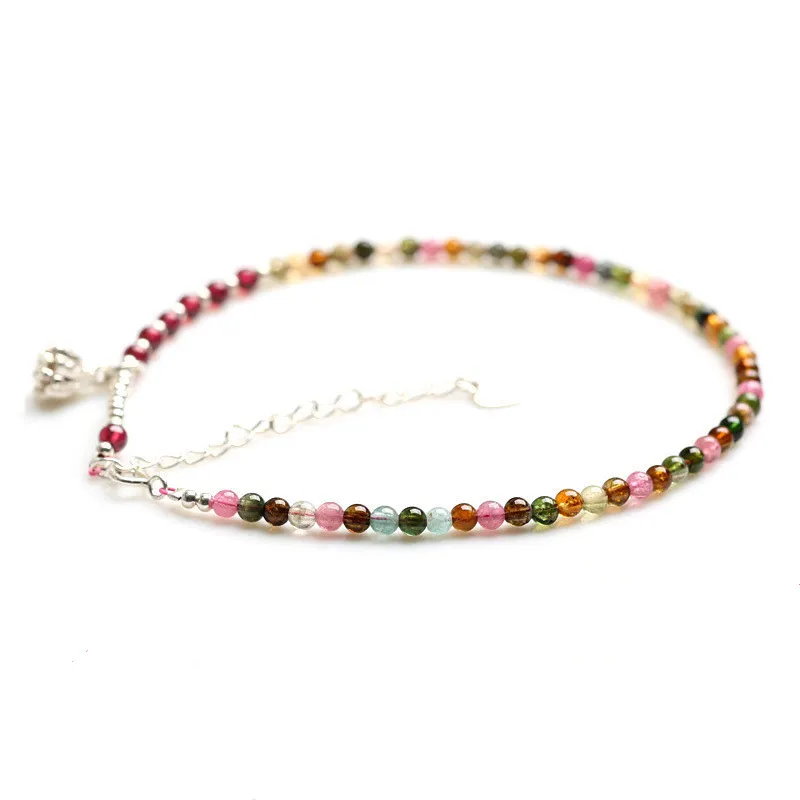 碧玺石榴石脚链女细圈S925银莲蓬驱纳财饰品时尚简约礼物送闺蜜