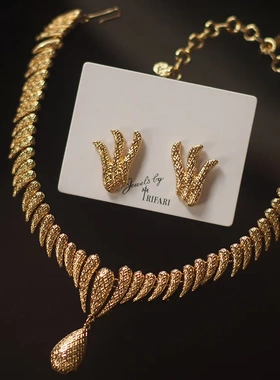 法式复古流苏耳环Trifari翠法丽monet莫奈中古vintage耳夹项链