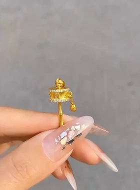 黄金色拨浪鼓吊坠女款2023新款古法传承个性时尚吉祥复古项链送礼