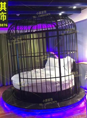 创意铁艺大圆床儿童公主床单双人床时尚情侣婚床酒店装饰大型鸟笼