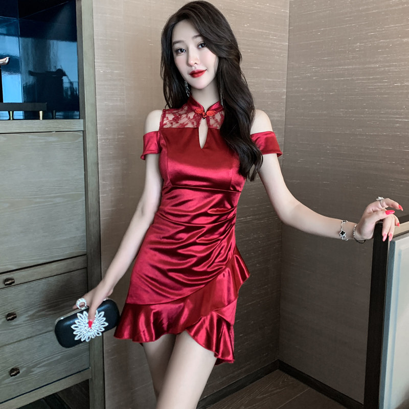 夏季新款修身风女主播服装短旗袍