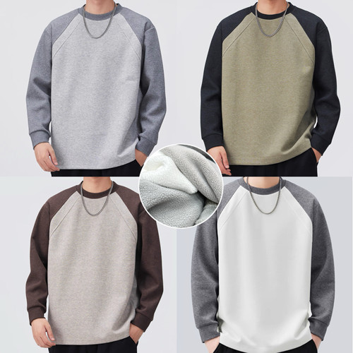 男装 |男士圆领卫衣2025年秋冬加绒加厚拼接撞色男款打底衫T恤