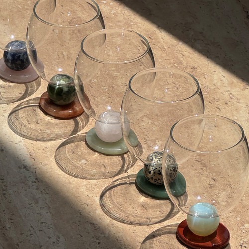 天然玉石玻璃杯创意手工礼物酒杯