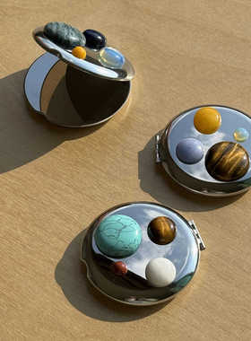 树的岛Tree便携化妆镜天然石头玻璃不锈钢双面随身立体翻盖折叠镜