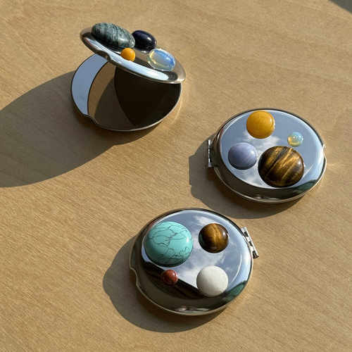 便携化妆镜天然石头树的岛Tree