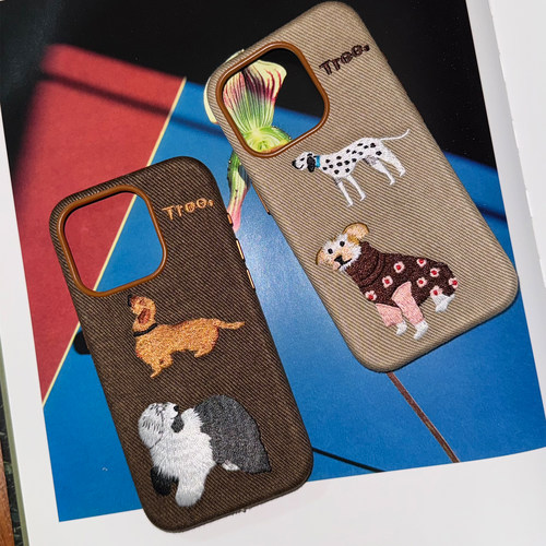 刺绣小狗手机壳磁吸进口布面保护