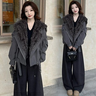 时尚大毛领羊羔毛短款派克服女冬季新款宽松显瘦保暖加厚棉服外套