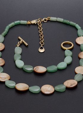 欧美饰品KC天然贝壳绿东陵石项链