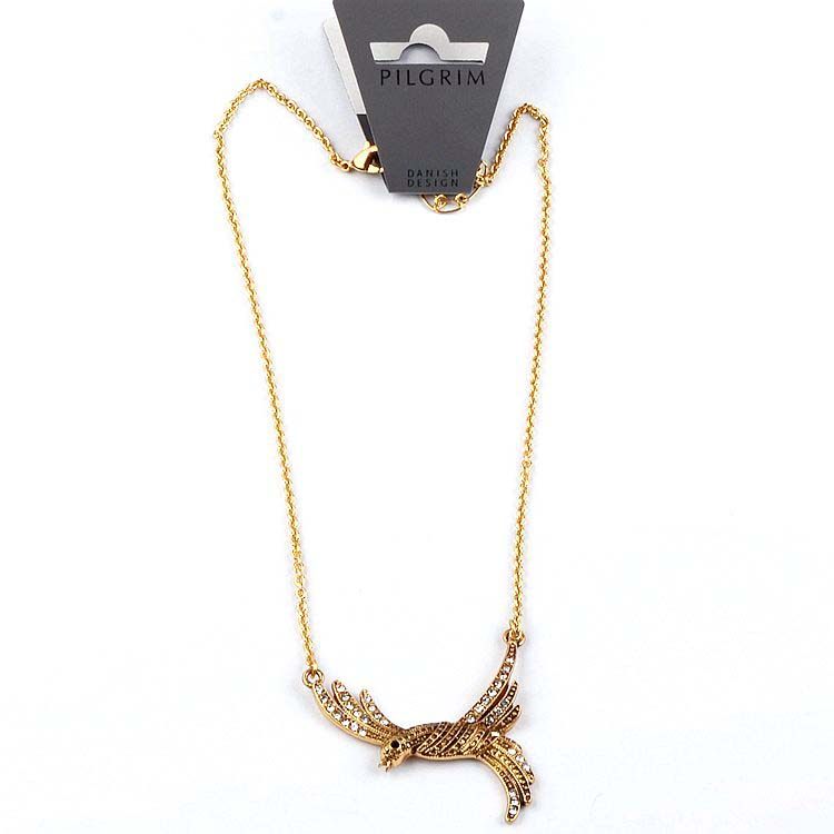 新品PG精美水晶宝石小鸟项链PILGRIM气质个性和平鸽项饰女镀真金