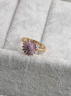 欧美个性百搭转运紫色水晶宝石戒指简约气质指环女会转动的哦