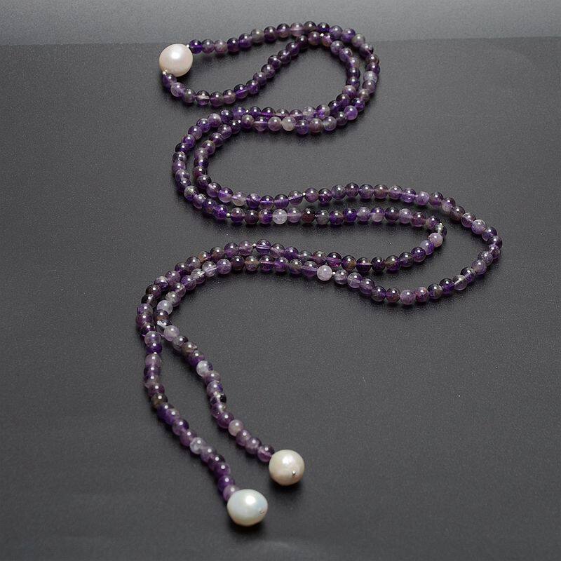 欧美新款饰品时尚个性紫晶石毛衣链轻奢气质高贵天然珠长款长链