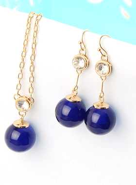 饰品短款项链耳环蓝色水晶