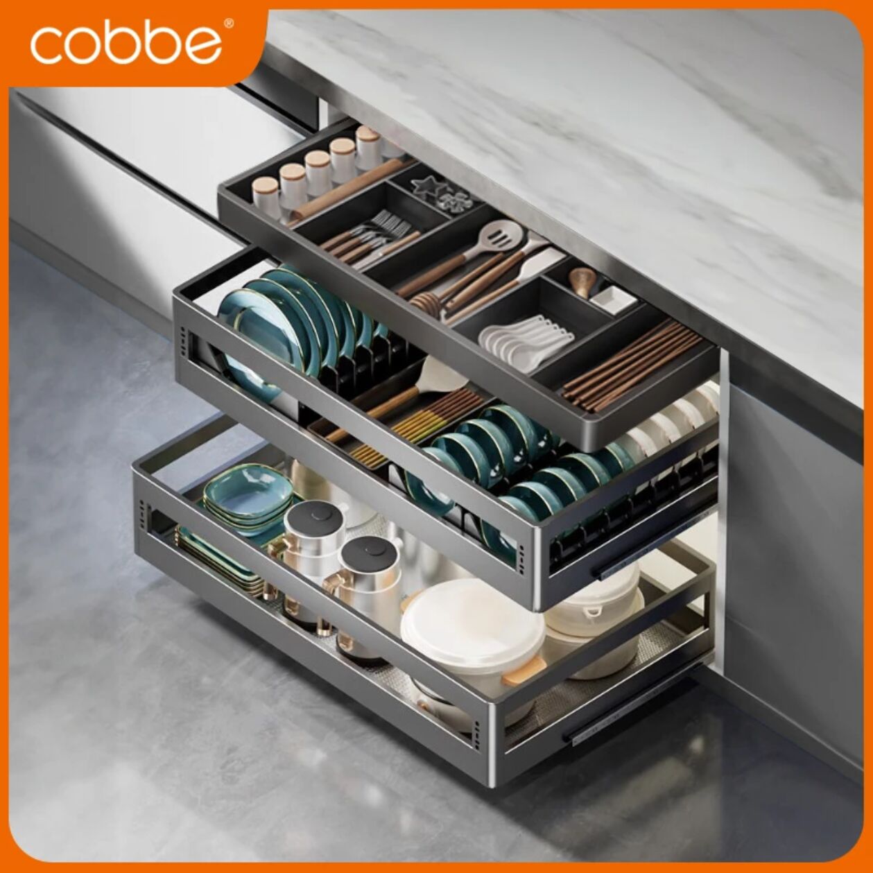 卡贝家用铝合金板状拉篮