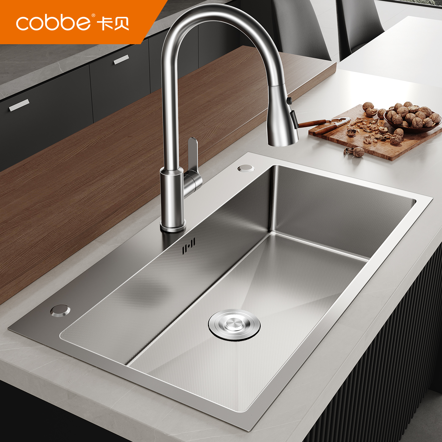 卡贝家用手工水槽304不锈钢