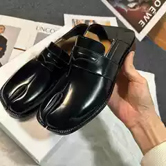 Tibi Slip-On Loafers Genuine Leather Split-Toe Shoes Horse Hoof Pig Hoof Unisex Flat Pig Foot Shoes Women's Single Shoes