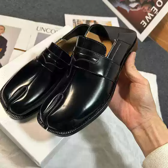 Tibi Slip-On Loafers Genuine Leather Split-Toe Shoes Horse Hoof Pig Hoof Unisex Flat Pig Foot Shoes Women's Single Shoes