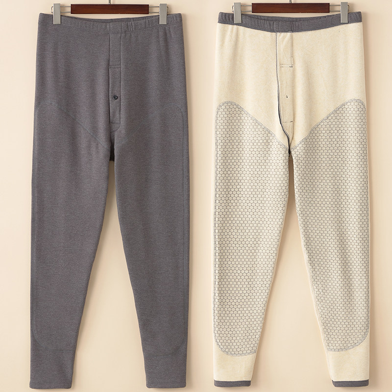 大码男士雪狸绒护膝加厚自发热德绒护腰蚕丝羊毛裤宽松衬裤保暖裤