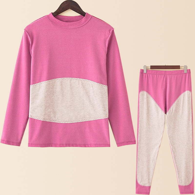 大码羊毛大贴片德绒磨毛双护保暖套装护膝护肚加厚半高领秋衣秋裤