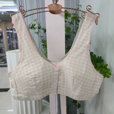 妈妈睡眠前扣棉质内衣女无钢圈聚拢防下垂胸罩中老年舒适大码文胸