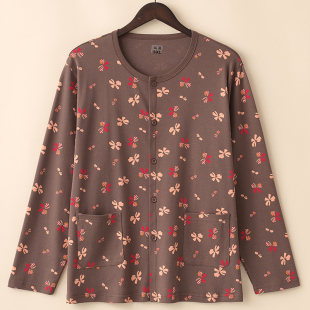 大码中老年秋衣女士纯棉开衫外穿妈妈系扣老太太保暖内衣长袖上衣