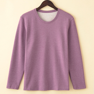 秋冬大码女士加大蚕丝羊毛德绒保暖上衣圆领宽松磨毛打底衫厚绒衣