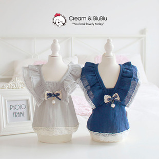 宠物狗狗猫咪衣服春夏荷叶袖 薄纱连衣裙裙子雪纺可爱透气泰迪比熊