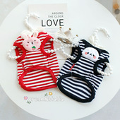 宠物狗狗猫咪衣服春夏纯棉熊猫兔条纹背心T恤 泰迪比熊法斗中型犬