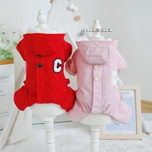 宠物狗狗猫咪衣服秋冬加绒风衣四脚冲锋棉衣滑雪衫泰迪比熊小型犬