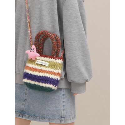 毛线针织斜挎小包包出街手提包