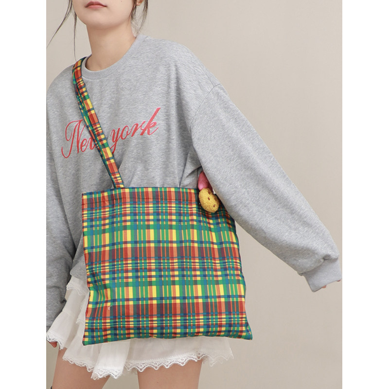 彩虹格子复古斜挎布包便携通勤大容量托特包高颜值时尚单肩布袋,箱包皮具/热销女包/男包,通用款女包,淘宝优惠券,粉丝福利购,淘宝优惠卷