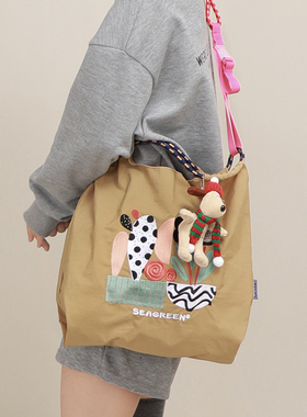 尼龙防水日本刺绣ballchain环保购物袋大容量手提布袋包斜挎包女