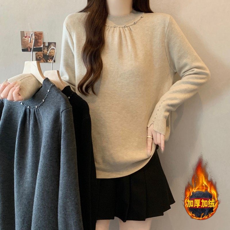 大码女装2025秋冬新款中领重工钉钻加绒长袖上衣打底针织衫毛衣潮,女装/女士精品,大码内搭,淘宝优惠券,粉丝福利购,淘宝优惠卷