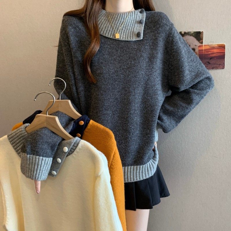 大码女装2025秋冬新款胖MM法式气质撞色翻领套头长袖正肩上衣毛衣,女装/女士精品,大码内搭,淘宝优惠券,粉丝福利购,淘宝优惠卷
