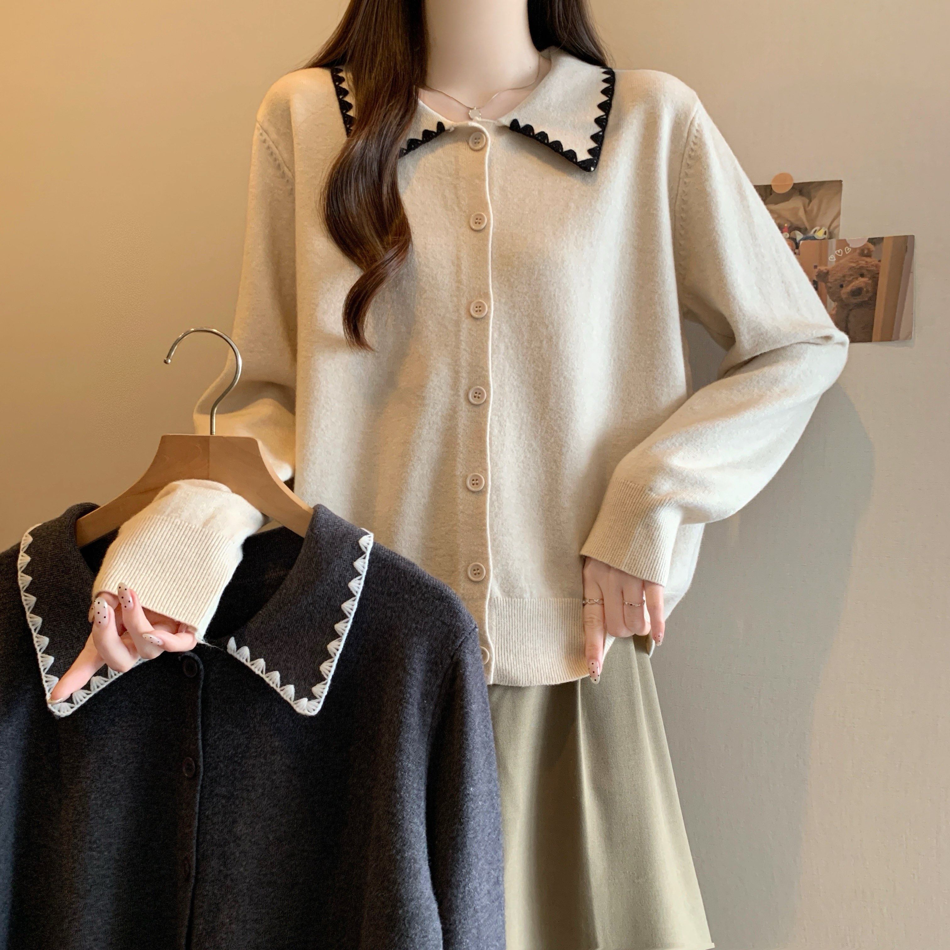 大码女装2025秋冬新款小香风娃娃领长袖针织开衫胖MM宽松毛衣外套,女装/女士精品,大码内搭,淘宝优惠券,粉丝福利购,淘宝优惠卷