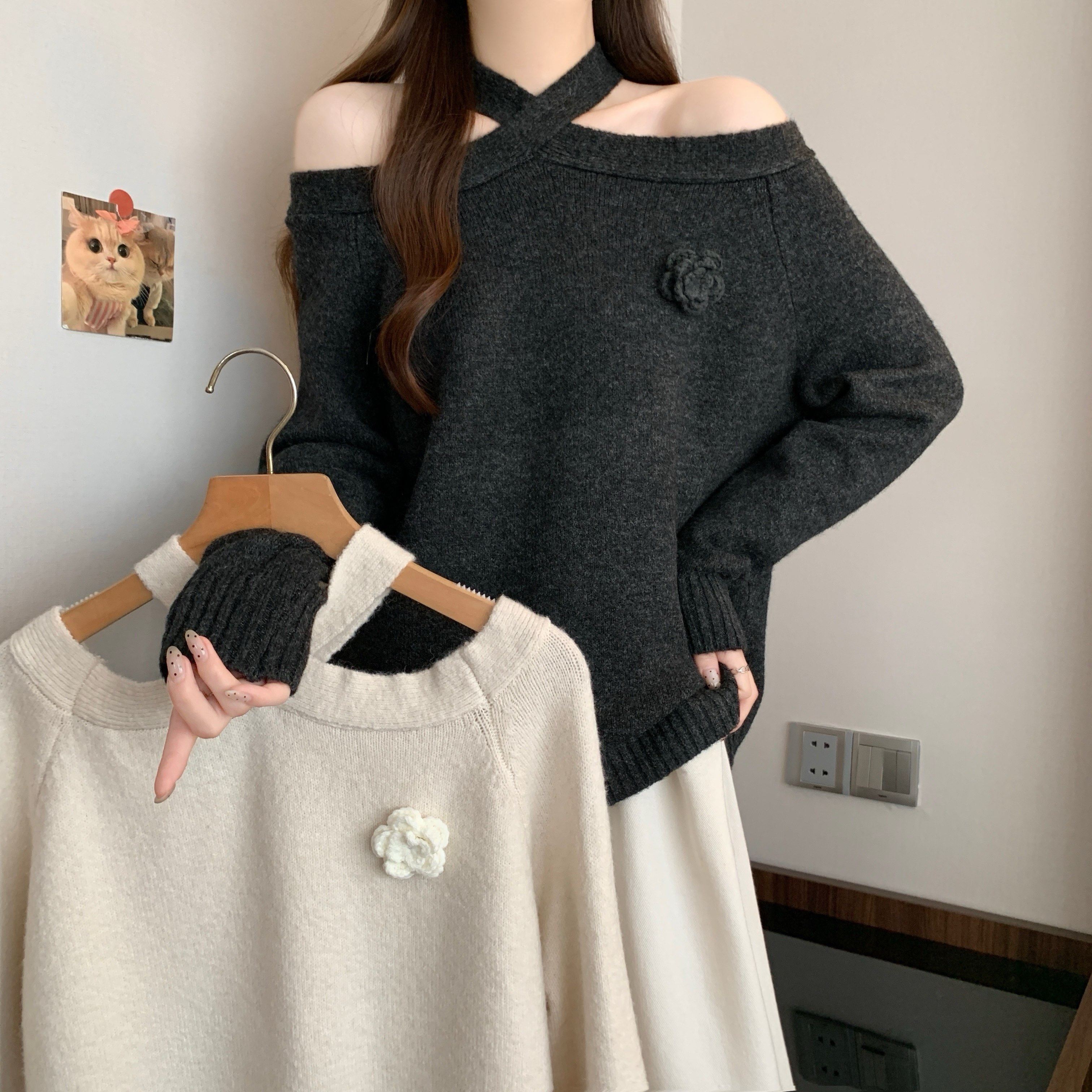 大码女装秋冬新款一字肩挂脖针织衫胖MM长袖毛衣慵懒风内搭打底衫,女装/女士精品,大码内搭,淘宝优惠券,粉丝福利购,淘宝优惠卷