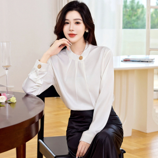 新款 女2025年秋季 复古宫廷风别致一粒扣衬衣通勤上衣 气质衬衫 法式