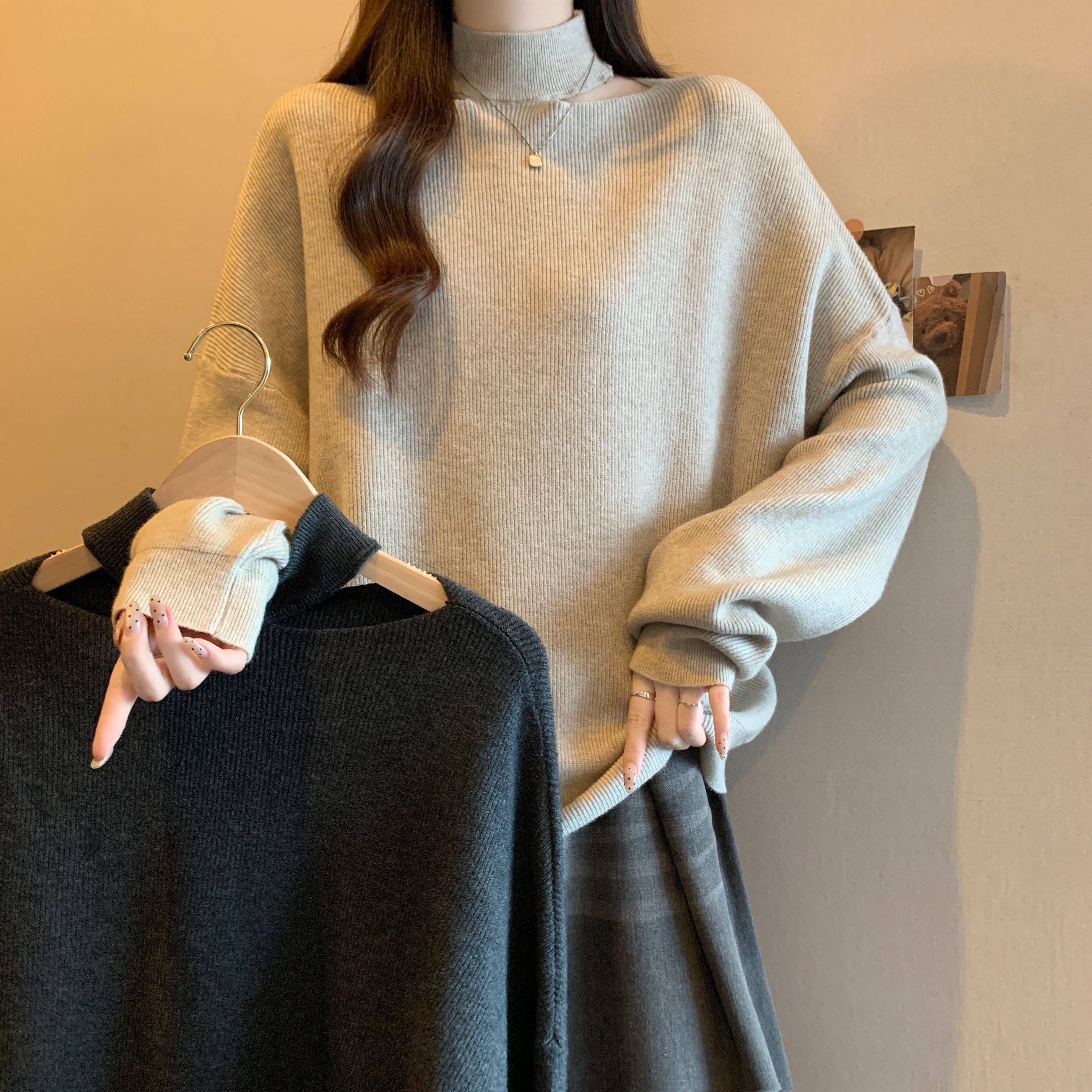 大码女装2025秋冬新款半高领针织打底衫毛衣胖MM设计感镂空上衣潮,女装/女士精品,大码内搭,淘宝优惠券,粉丝福利购,淘宝优惠卷