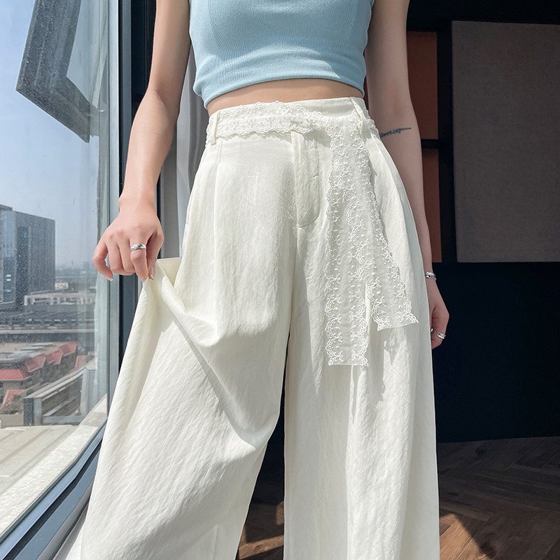 2026年夏季新款时尚百搭高腰棉麻阔腿裤冰丝高腰蕾丝山本裤长裤女