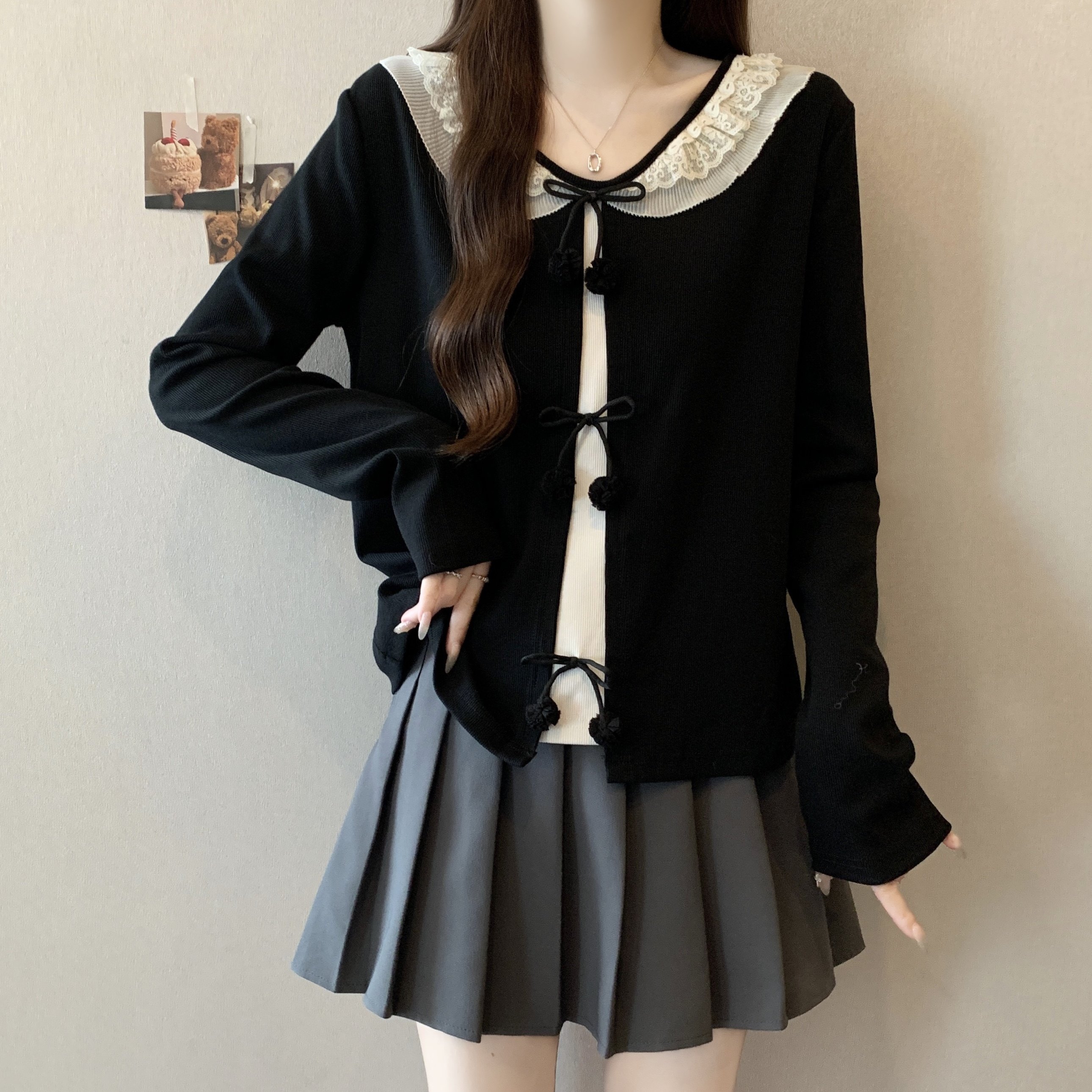 大码女装设计感蝴蝶结长袖针织衫秋季新款胖mm打底内搭假两件上衣,女装/女士精品,大码内搭,淘宝优惠券,粉丝福利购,淘宝优惠卷