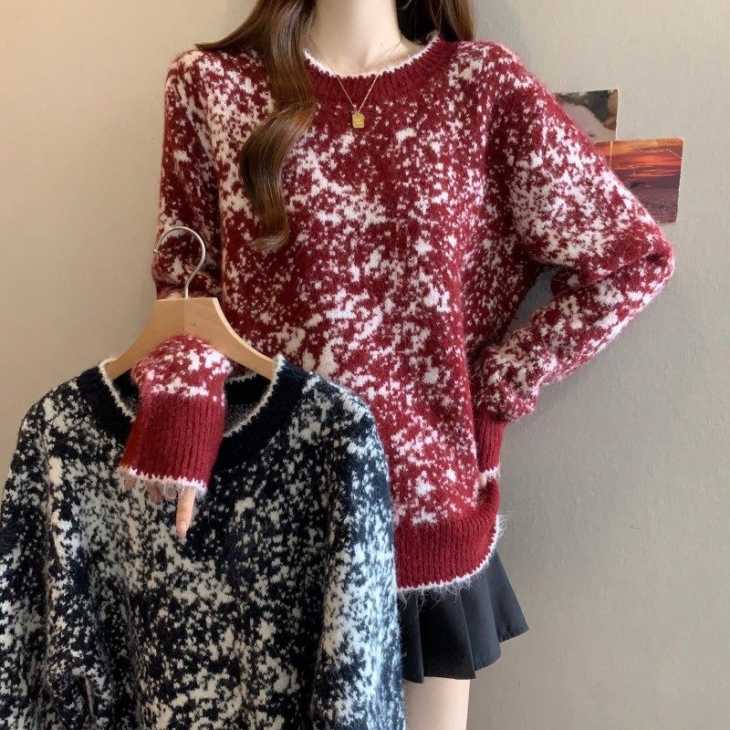 大码女装2025秋冬新款胖MM圆领过年红水墨长袖正肩套头上衣毛衣潮,女装/女士精品,大码内搭,淘宝优惠券,粉丝福利购,淘宝优惠卷