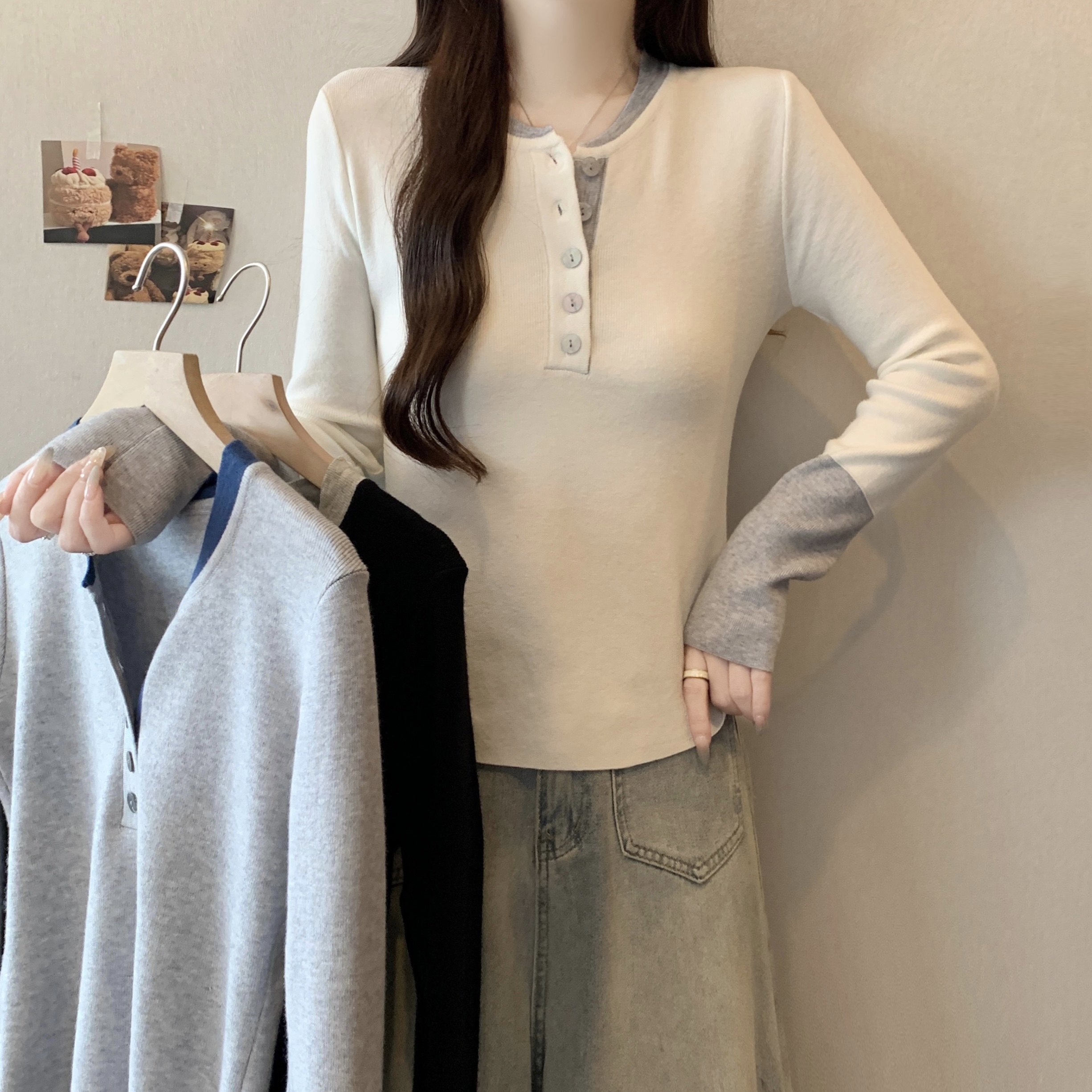 大码女装秋季新款设计感小众撞色拼接假两件针织衫修身长袖毛衣潮,女装/女士精品,大码内搭,淘宝优惠券,粉丝福利购,淘宝优惠卷