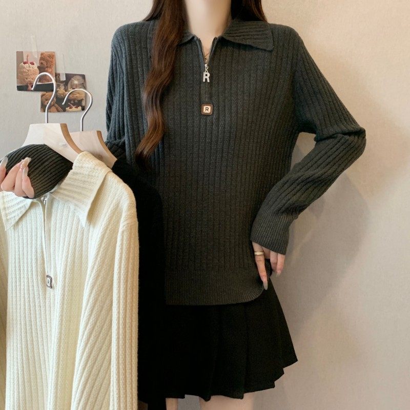 大码女装2025秋冬新款时尚百搭半拉链翻领正肩长袖套头针织衫毛衣,女装/女士精品,大码内搭,淘宝优惠券,粉丝福利购,淘宝优惠卷
