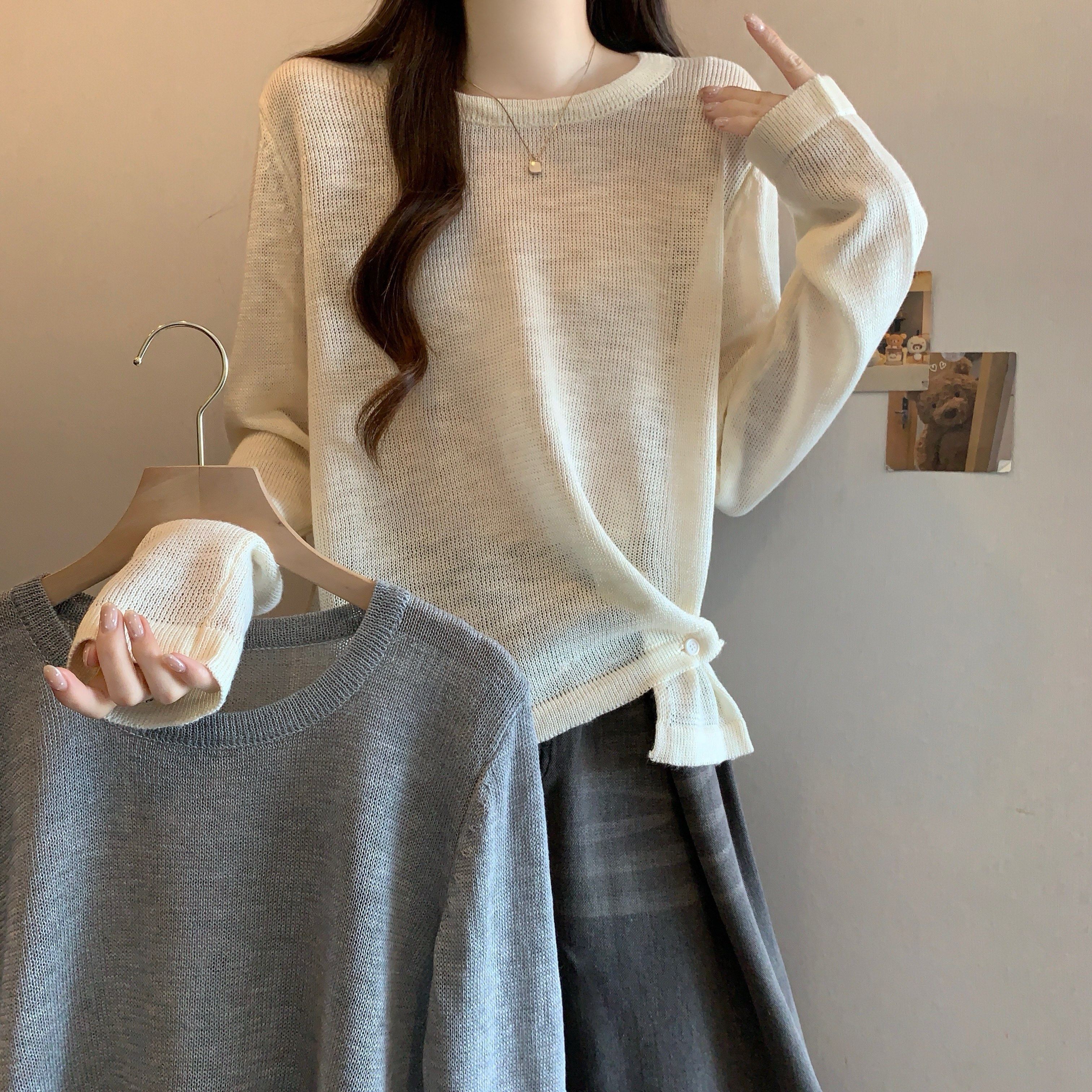 大码女装早春新款圆领设计感下摆开叉针织衫女胖MM长袖收腰上衣潮,女装/女士精品,大码内搭,淘宝优惠券,粉丝福利购,淘宝优惠卷