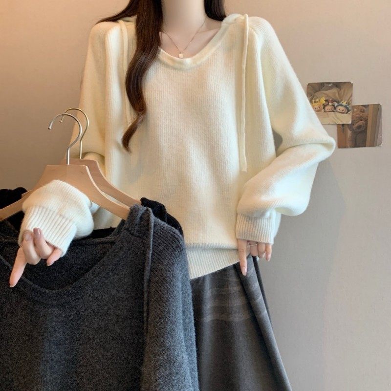 大码女装2025秋冬新款连帽V领简约纯色套头上衣长袖插肩袖毛衣潮,女装/女士精品,大码内搭,淘宝优惠券,粉丝福利购,淘宝优惠卷