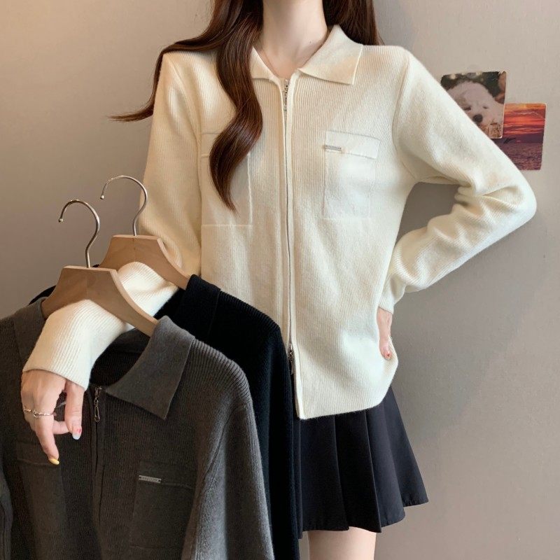 大码女装2025秋季新款时尚百搭翻领POLO领双拉链正肩长袖开衫毛衣,女装/女士精品,大码内搭,淘宝优惠券,粉丝福利购,淘宝优惠卷