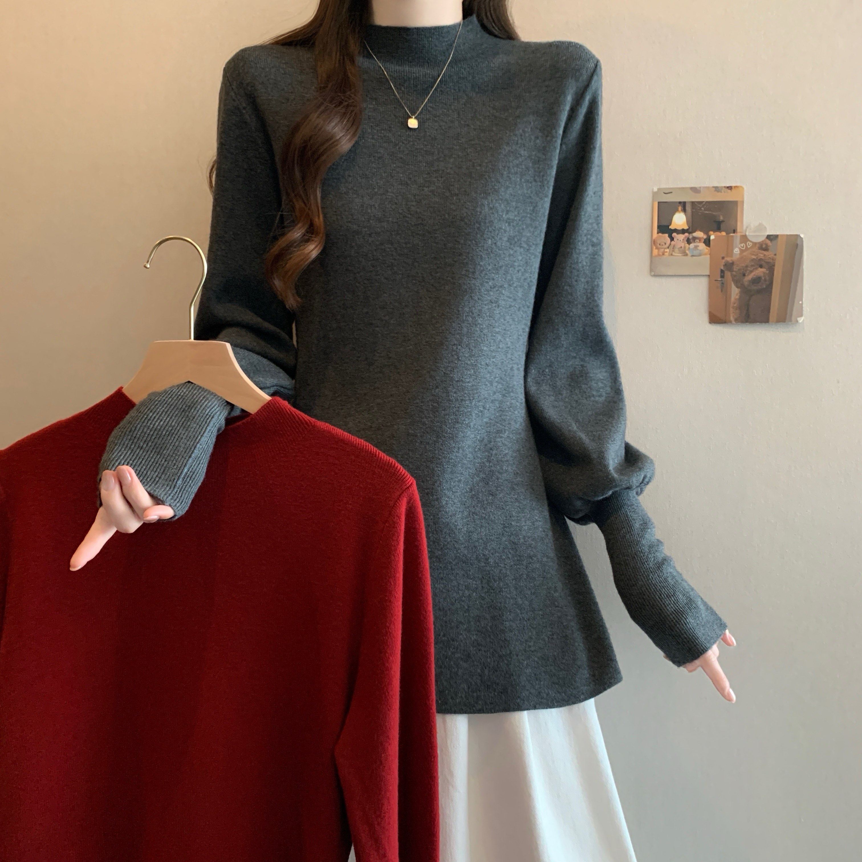 大码女装气质半高领长袖毛衣女秋冬新款胖MM外穿中长款针织衫上衣,女装/女士精品,大码内搭,淘宝优惠券,粉丝福利购,淘宝优惠卷