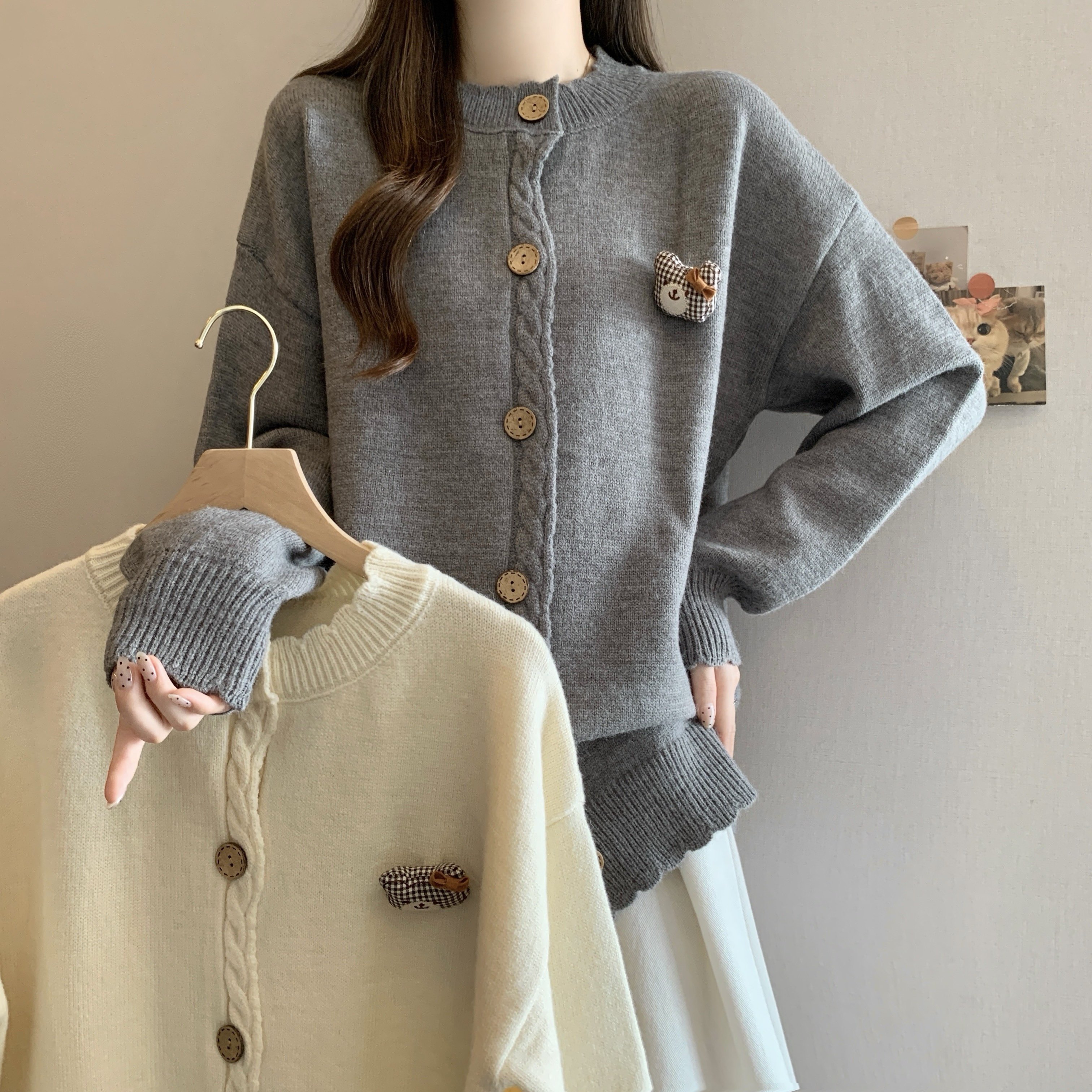 大码女装秋冬新款宽松慵懒风毛衣外套胖MM外穿中长款针织开衫上衣,女装/女士精品,大码内搭,淘宝优惠券,粉丝福利购,淘宝优惠卷