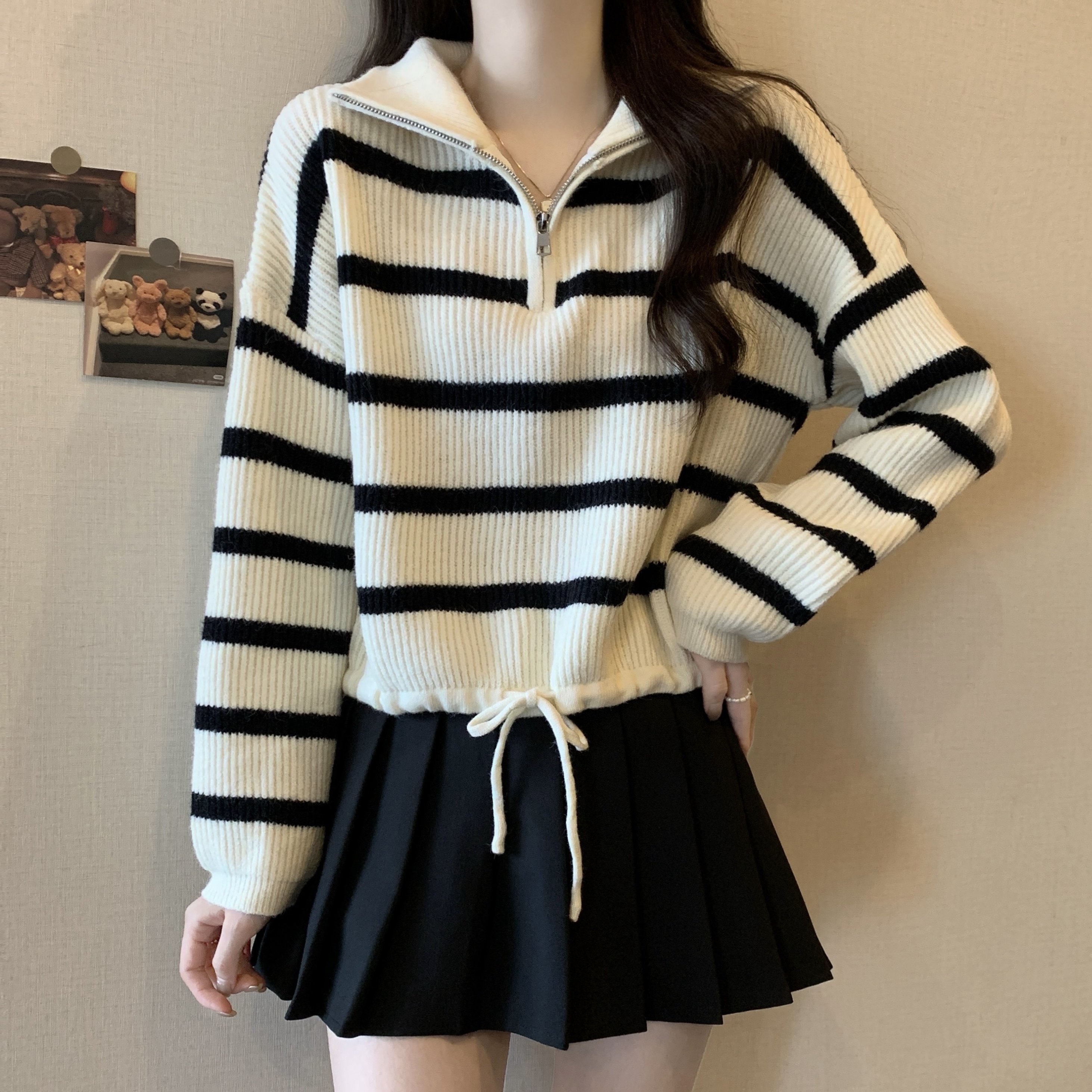 大码女装秋冬新款半拉链立领卫衣毛衣女胖MM短款条纹针织衫外套潮,女装/女士精品,大码内搭,淘宝优惠券,粉丝福利购,淘宝优惠卷