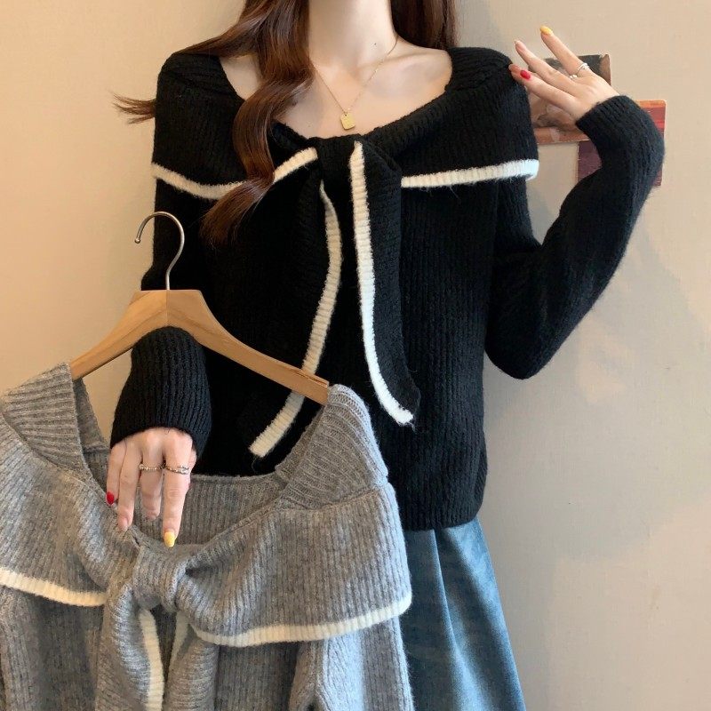 大码女装2025秋季新款时尚百搭蝴蝶结领结假两件长袖正肩套头毛衣,女装/女士精品,大码内搭,淘宝优惠券,粉丝福利购,淘宝优惠卷