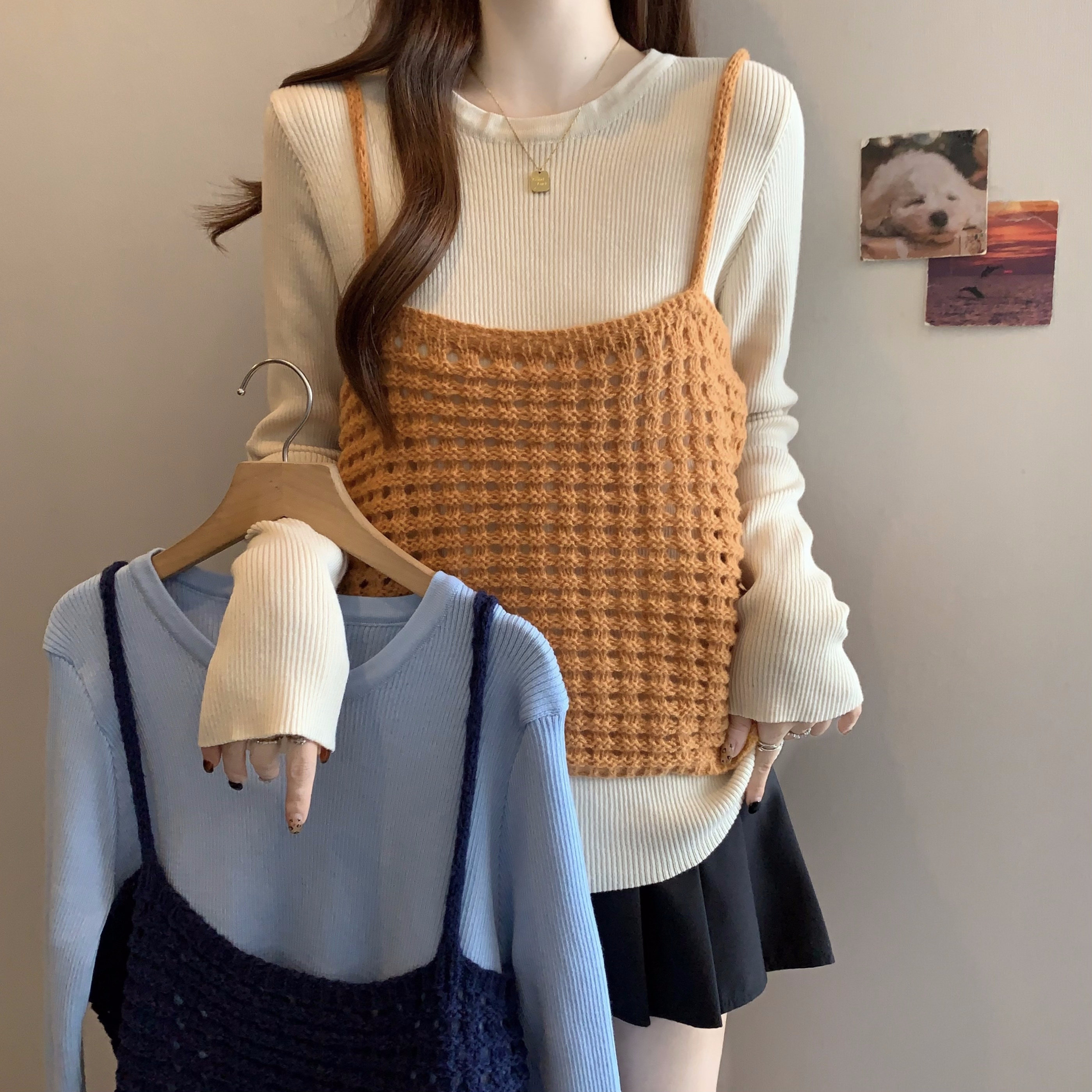 大码女装秋季新款针织马甲内搭长袖针织衫两件套胖mm时尚百搭上衣,女装/女士精品,大码内搭,淘宝优惠券,粉丝福利购,淘宝优惠卷